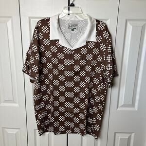 Bogey Boys Big Check Button Up Golf Shirt Brown White Large